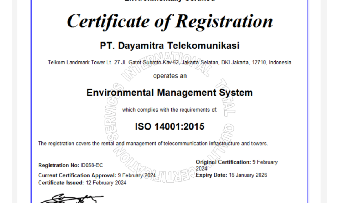 ISO 14001:2015 Environmental Management System Certificate